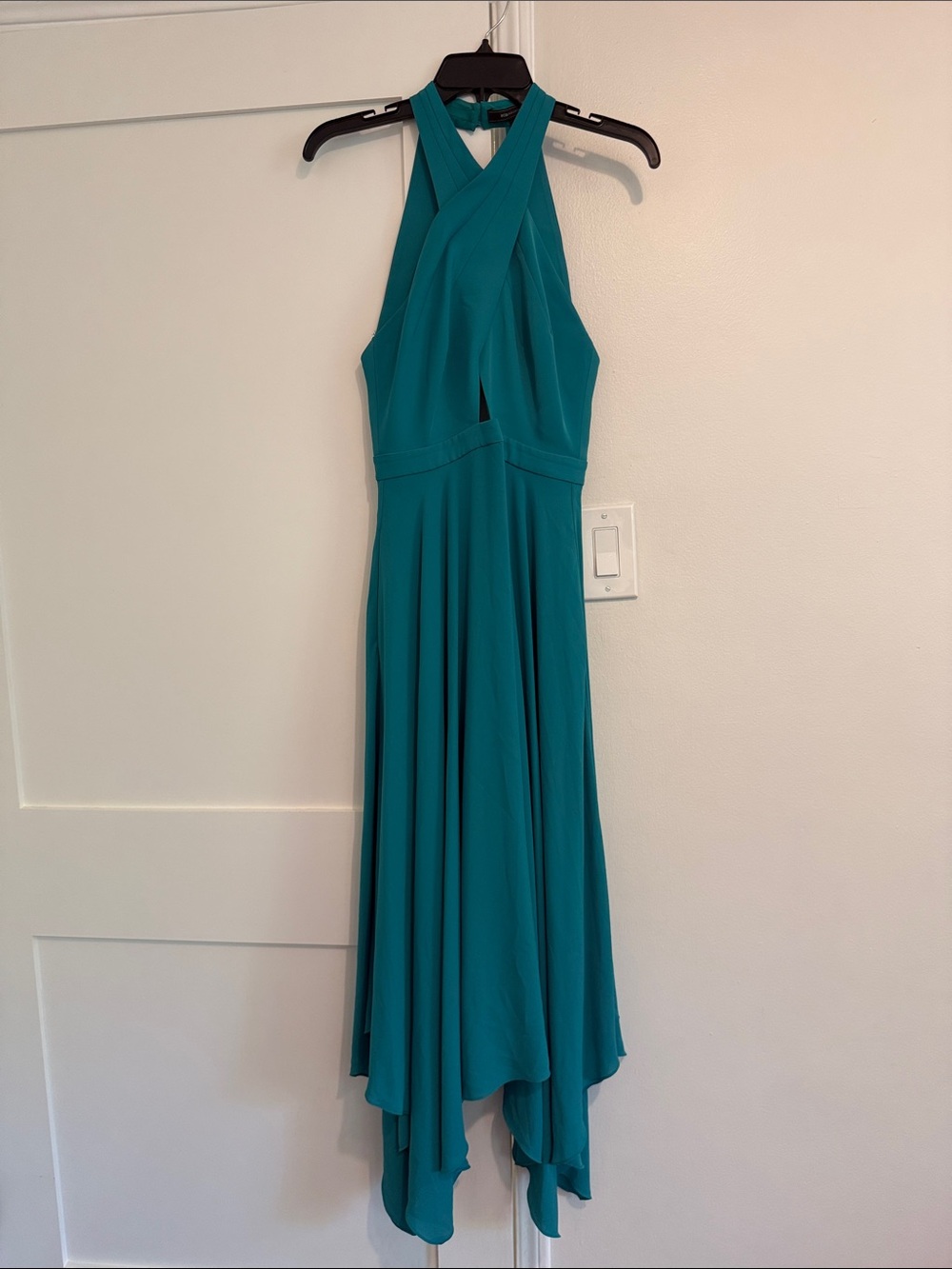 Teal Halter Midi Dress with Handkerchief Hem